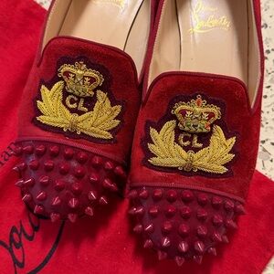 Christian Louboutin Spiked Loafers with Gold Embroidery
